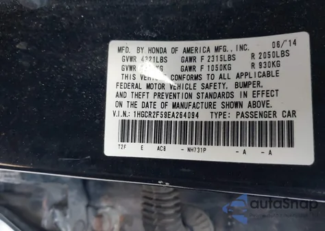 2014 Honda Accord Sport from USA, damaged, VIN 1HGCR2F59EA264094